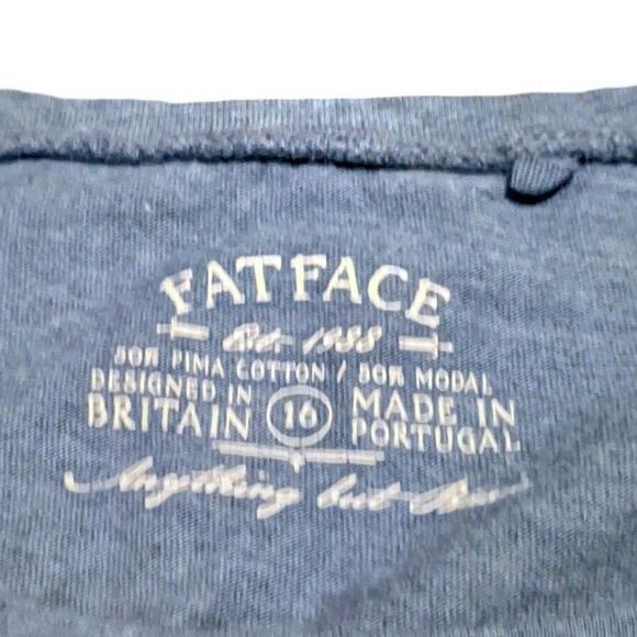 Fat Face Blue Long Sleeve T-Shirt Tee Organic Cotton UK 16 / US 12 - Picture 4 of 6